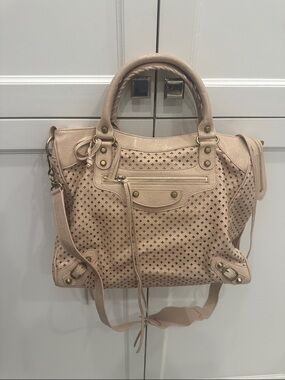 Women’s Perforated Leather Tote Handbag in Blush by Balenciaga